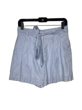 Crown & Ivy Shorts Womens 2 Blue Stripe Paperbag Tie Waist Casual